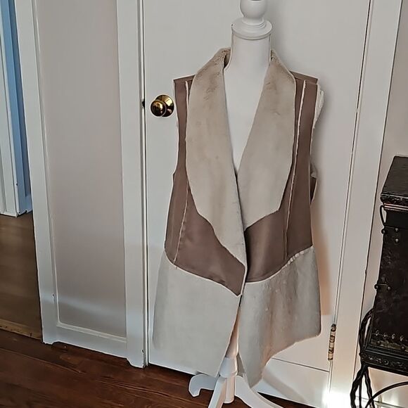 Chico's faux 3/4 length sleeveless long suade vest - Picture 1 of 7